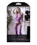 Sheer Strappy Gartered Bodystocking Purple O/S