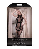 Sheer Cross Faded High Neck Crotchless Bodystocking Black O/S