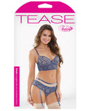 Tease Brielle Longline Bra & Gartered Panty Blue S/M