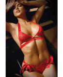 Vixen Cutout Lace Bra & Side Tie Panty - Red