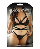 Vixen Lace Bralette w/Wrap Ties & Panty Black QN