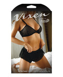 Vixen Striped Mesh Bralette & Shorties Black L/XL