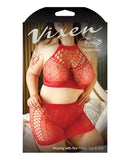 Vixen High Neck Halter Net Top & Tie Back Skirt Red QN