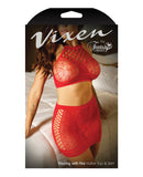 Vixen High Neck Halter Net Top & Tie Back Skirt Red O/S