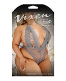 Vixen Perfect Storm Halter Tie Lace Teddy w/Front Panel Ribbon Lace Up Detail QN