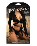 Vixen No Regrets Mesh Long Sleeve Wrap Top & Thong Black L/XL