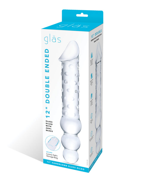 Glas 12" Double Ended Glass Dildo w/Anal Beads - Clear