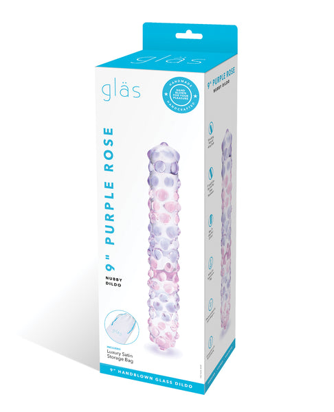 Glas 9" Purple Rose Nubby Glass Dildo - Purple/Pink