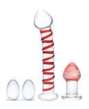 Glas 4 pc Mr. Swirly Set w/Glass Kegal Balls & 3.25" Butt Plug - Red