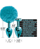 Nixie Metal Butt Plug Set w/Jewel Inlaid & Pom Pom - Blue Metallic