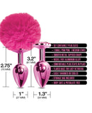 Nixie Metal Butt Plug Set w/Jewel Inlaid & Pom Pom - Pink Metallic