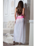 Strappy Mesh Gown w/Overlay Lace & Thong Diva Pink O/S