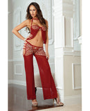 Open Side Sheer Pants & Halter Cami Top w/Wired Cups Maroon Red O/S