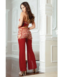 Open Side Sheer Pants & Halter Cami Top w/Wired Cups Maroon Red O/S