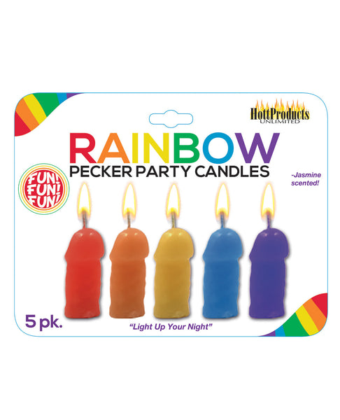 Rainbow Pecker Party Candles - Asst. Colors Pack of 5