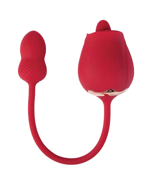 Fuscia Rose Clit Licking Stimulator & Vibrating Egg - Red