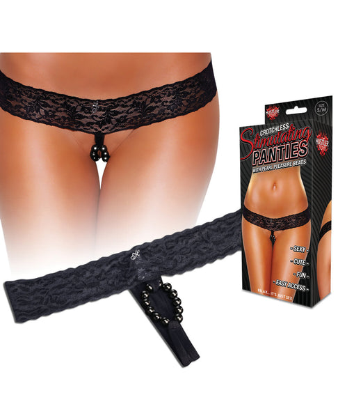 Hustler Stimulating Pantie Thong w/Pearl Pleasure Beads - Black