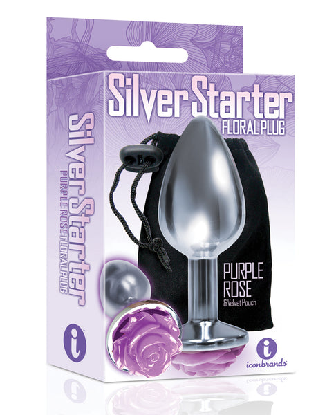 The 9's The Silver Starter Rose Floral Stainless Steel Butt Plug - Purple