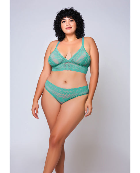 Geometric Lace Bralette & Hipster Teal 1X