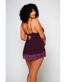 Cross Dye Lace & Microfiber Babydoll & G-String Purple 1X