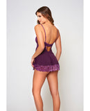 Cross Dye Lace & Microfiber Babydoll & G-String Purple SM