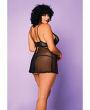 Soft Mesh Babydoll & G-String Black 1X