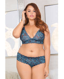 Lace Bralette & Panty w/Adjustable Straps Blue 1X