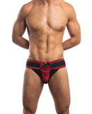 Jack Adams Footballer Lace Up Jockstrap 3" Waistband & Front Lacing - Black/Red