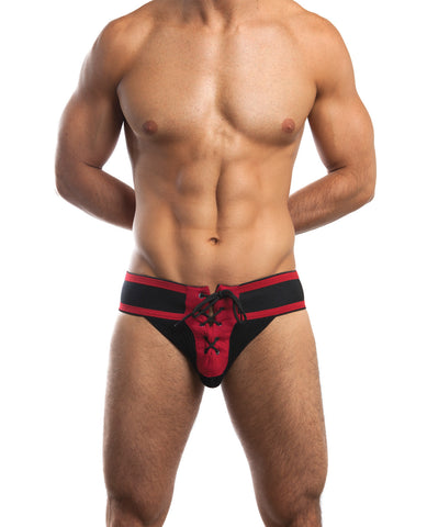 Jack Adams Footballer Lace Up Jockstrap 3" Waistband & Front Lacing - Black/Red