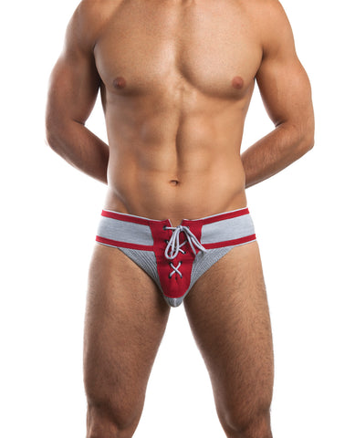 Jack Adams Footballer Lace Up Jockstrap 3" Waistband & Front Lacing - Grey/Red