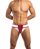 Jack Adams Footballer Lace Up Jockstrap 3" Waistband & Front Lacing - White/Red