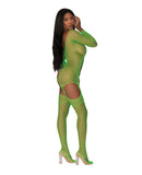 Seamless Fishnet Gartered Catsuit Lime O/S