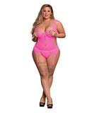 Sheer Mesh Merry Widow & Crotchless G-String Pink QN