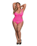 Sheer Mesh Merry Widow & Crotchless G-String Pink QN