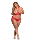 Risqué Business Cupless Bra & Crotchless Panty Red QN