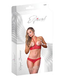 Risqué Business Cupless Bra & Crotchless Panty Red S/M