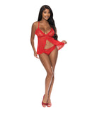 Ooh La Lace Babydoll & Split Crotch Panty Red S/M