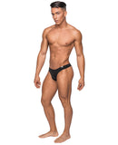 Seamless Sleek Thong w/Sheer Pouch Black S/M