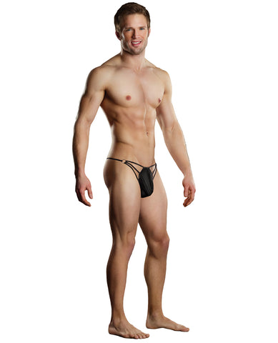 Male power g-string w/straps & rings black