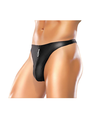 Male power zipper thong black