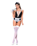 3 pc French Maid Bodysuit, Apron & Head Piece Black/White S/M