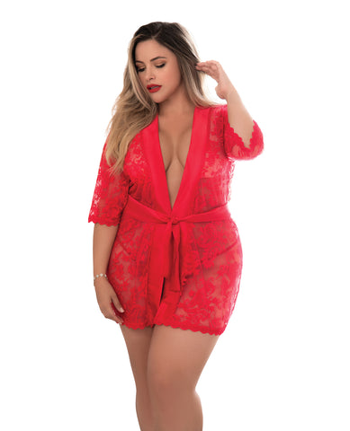 Lace Robe w/Matching G-String Red 1X/2X