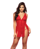 Mesh Printed Babydoll w/G-String Red M/L