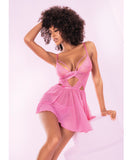 Floral Lace Peek a Boo Babydoll & G-String Sunset Pink S/M