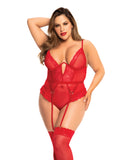 Heart Lace Underwire Bodysuit Red 3X/4X