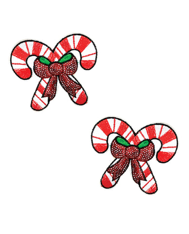 Neva Nude Sequin Candy Cane Pasties - Red/White O/S