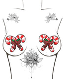 Neva Nude Sequin Candy Cane Pasties - Red/White O/S