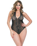 Crotchless Lace Teddy w/Rhinestone Detail Black QN