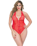 Crotchless Lace Teddy w/Rhinestone Detail Red QN