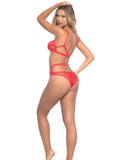 Strappy Elastic & Mesh Soft Cup Bra & Ruched Back Panty Red O/S